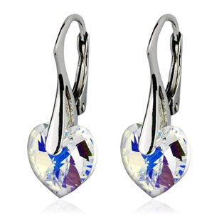 Stříbrné náušnice srdíčka s krystaly Crystals from Swarovski®, Crystal AB > varianta Crystal AB